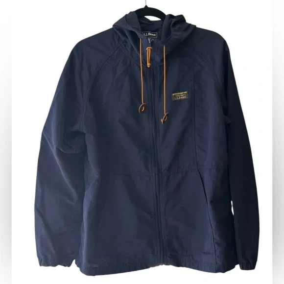 L.L. Bean Women’s Mountain Classic Full Zip Dark Blue Windbreaker L EUC Outdoors - Picture 4 of 10